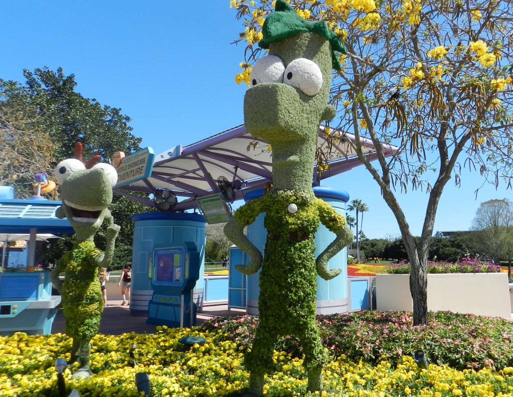 Flower and Garden Festival with Phineas and Ferb topiary. Photo copyright ThemeParkHipster.