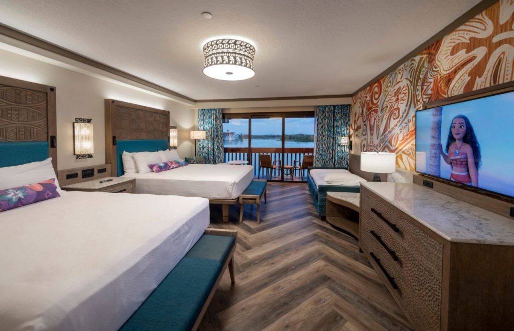 Reimagined guest rooms inside Disney’s Polynesian Village Resort at Walt Disney World Resort in Lake Buena Vista, Fla., feature details from Moana (Kent Phillips, photographer). Keep reading to find out all you need to know about the most romantic resorts for couples at Walt Disney World. 