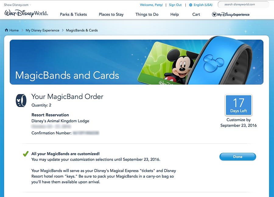 Disney MagicBand 2 Confirmation Order Screen. Keep reading to for the full guide to Disney MagicBand Plus. 