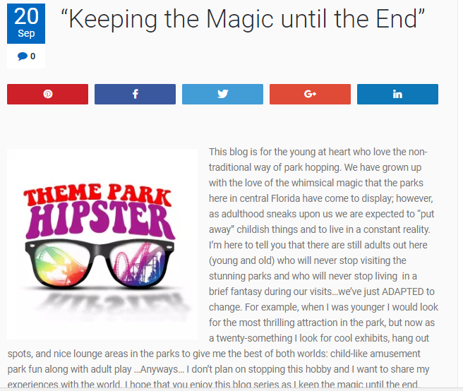 Disney Travel Blog. First blog post of ThemeParkHipster.