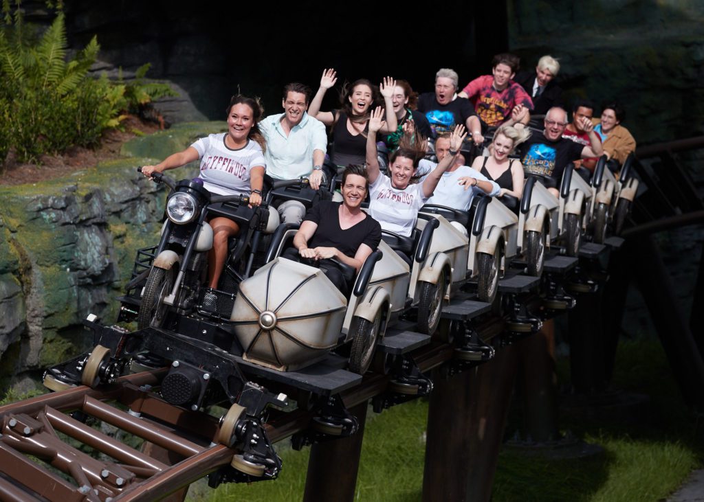 Publicity Hagrid Grand Opening Moment Hogsmeade Hagrid's Magical Creatures Motorbike Adventure at the Wizarding World of Harry Potter.