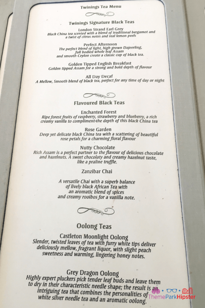 Afternoon Tea Menu Disney World Food