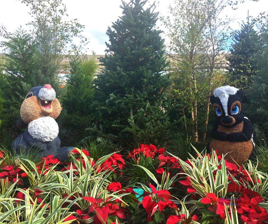 Epcot Festival of the Holidays Park Entrance with Topiary Thumper from Bambi Holiday Decor