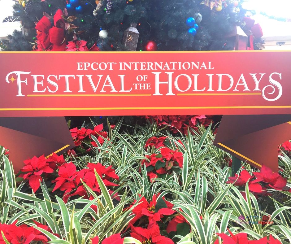 2024 Epcot Festival of the Holidays Sign. Disney Epcot at Christmas.