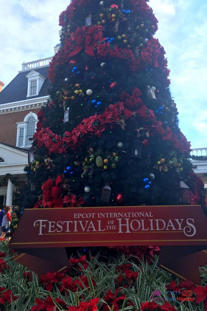 Epcot International Festival of the Holidays America Pavilion with Tall Christmas Tree