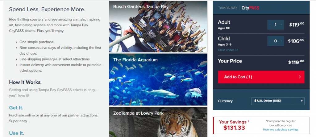 Tampa Bay CityPASS Website Screenshot.