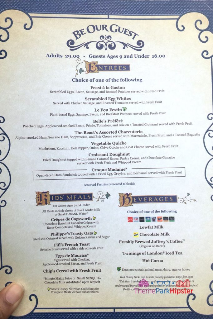 Be Our Guest Restaurant Menu