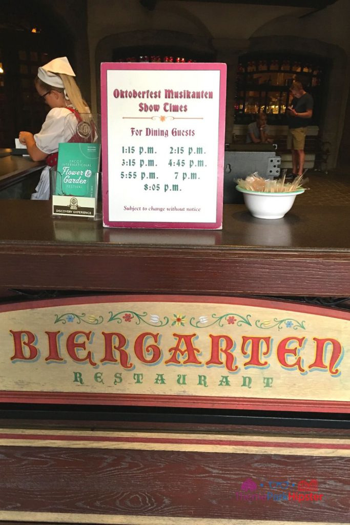 Biergarten in Germany Pavilion Entrance with Oktoberfest Musikanten Show Times