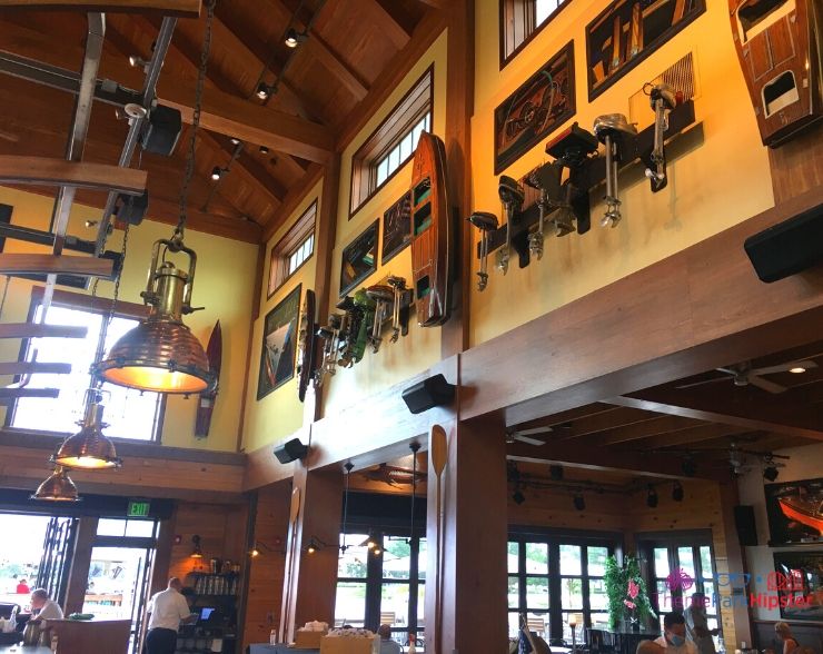 Disney Springs Restaurant Interior with Giant Boats on the Wall at The BoatHouse Orlando Restaurant