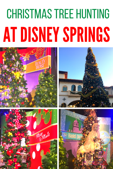 Christmas tree hunting at Disney Springs with Haunted Mansion Ghost Christmas Tree. Keep reading to learn more about the Christmas Tree Trail at Disney World.