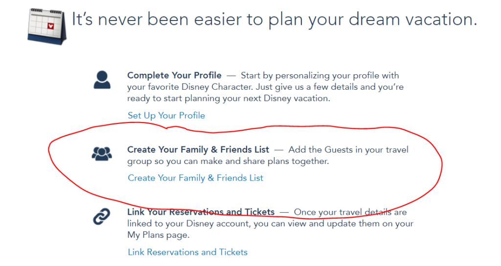 My Disney Experience add friends and family