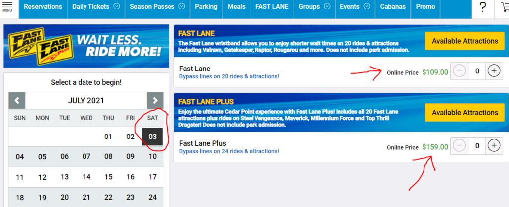 Cedar Point Fastlane Price Comparison