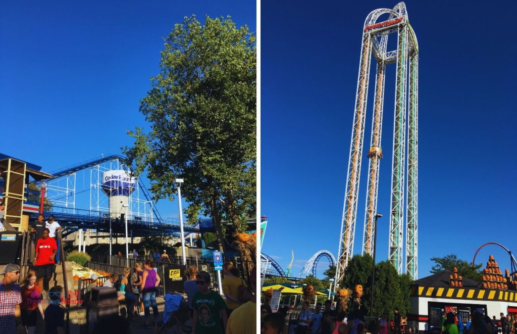 Cedar Point Water Tower with Corkscrew Roller Coaster and PowerTower. Keep reading for more Cedar Point tips.