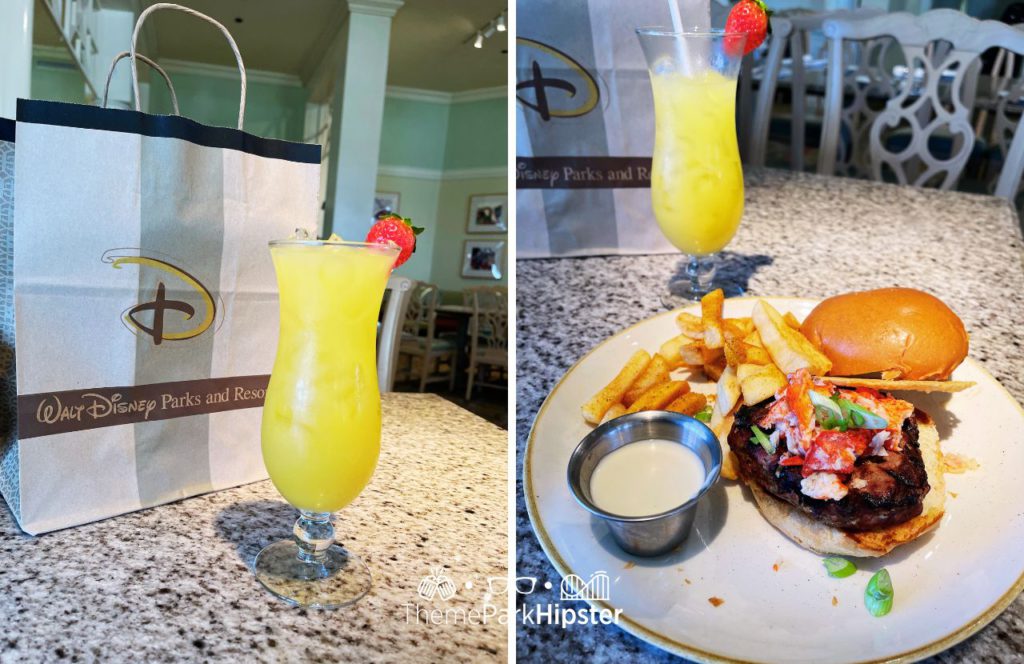 Disney's Grand Floridian Cafe Restaurant Mimosa and Lobster Burger. One of the best restaurants at Walt Disney World.