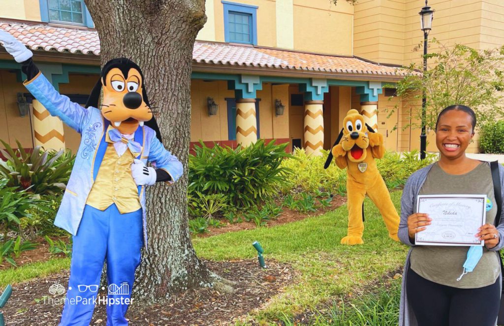 NikkyJ Goofy in 50th Anniversary Outfit and Pluto at Coronado Springs Resort. One of the best things for adults to do at Disney World