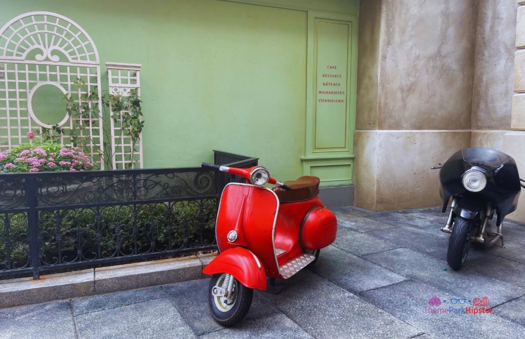 Red and black scooters in Epcot France Pavilion