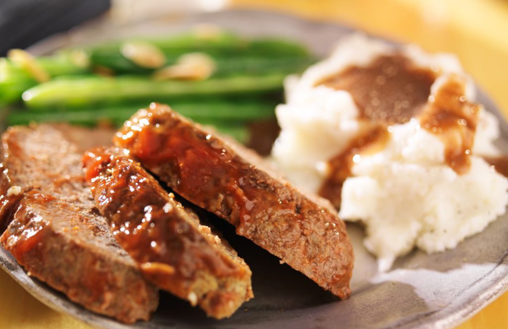 Meatloaf with green beans and mashed potatoes at Disney World