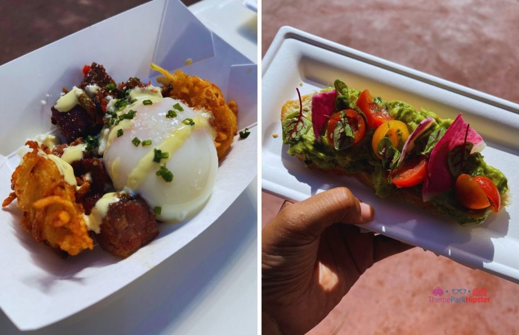 Epcot Flower and Garden Festival Corned Beef Brisket and Avocado Toast. Keep reading to learn how to go to Epcot Flower and Garden Festival alone and how to have the perfect solo Disney World trip.