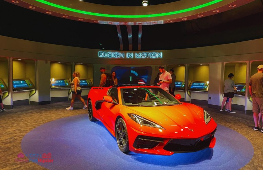 Test Track Epcot Design Motion area with Red Corvette. Keep reading to get the full guide to what to know before going to Walt Disney World. 