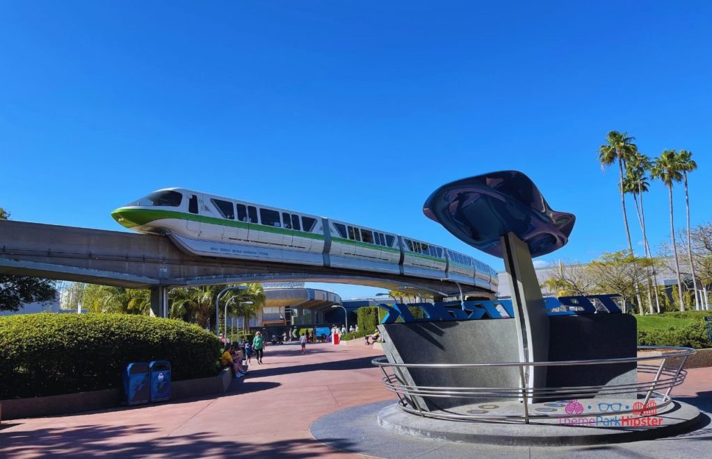 Test Track Epcot Front Area with Disney world Monorail driving by