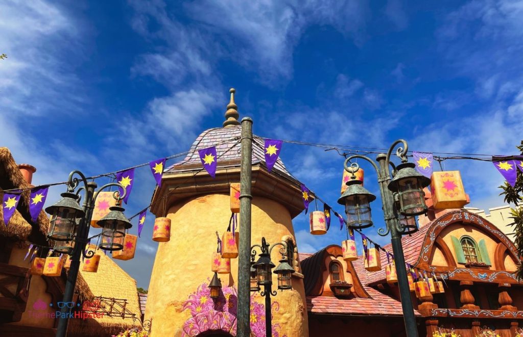 Tangled area of Disney Magic Kingdom Fantasyland Rapunzel Village Restrooms. Keep reading to get the best movies to watch for Disney World Magic Kingdom.