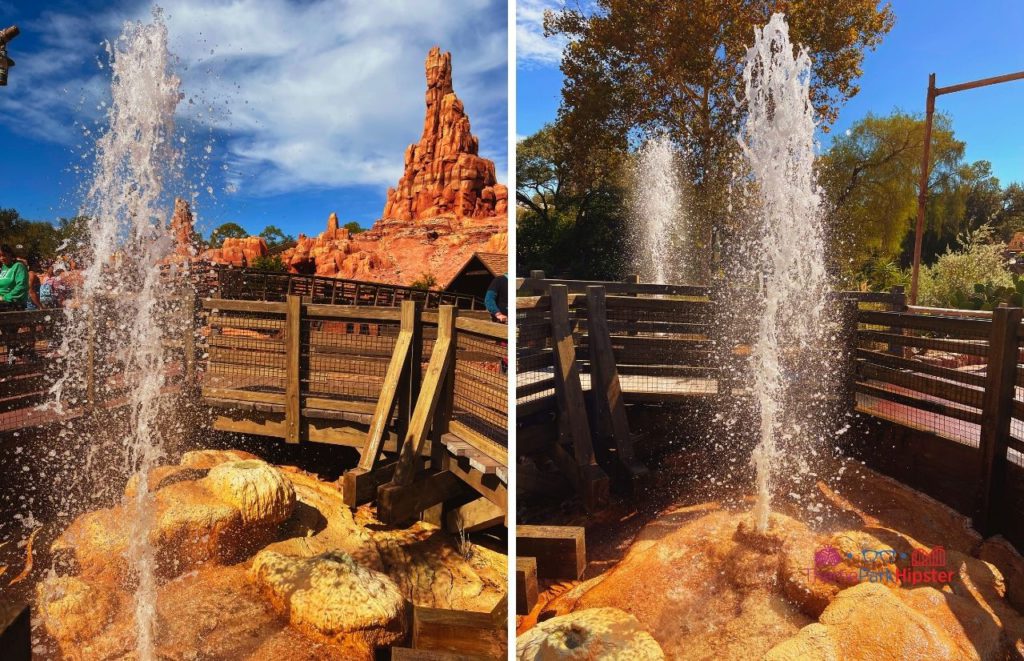 Disney Magic Kingdom Geyser in front of Big Thunder Mountain Railroad Frontierland