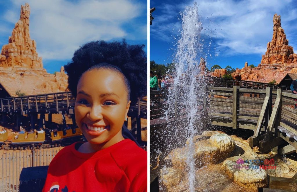 Disney Magic Kingdom NikkyJ in front of Big Thunder Mountain Railroad Roller Coaster visiting disney alone. Keep reading to find out the best things to know before going to Walt Disney World. 