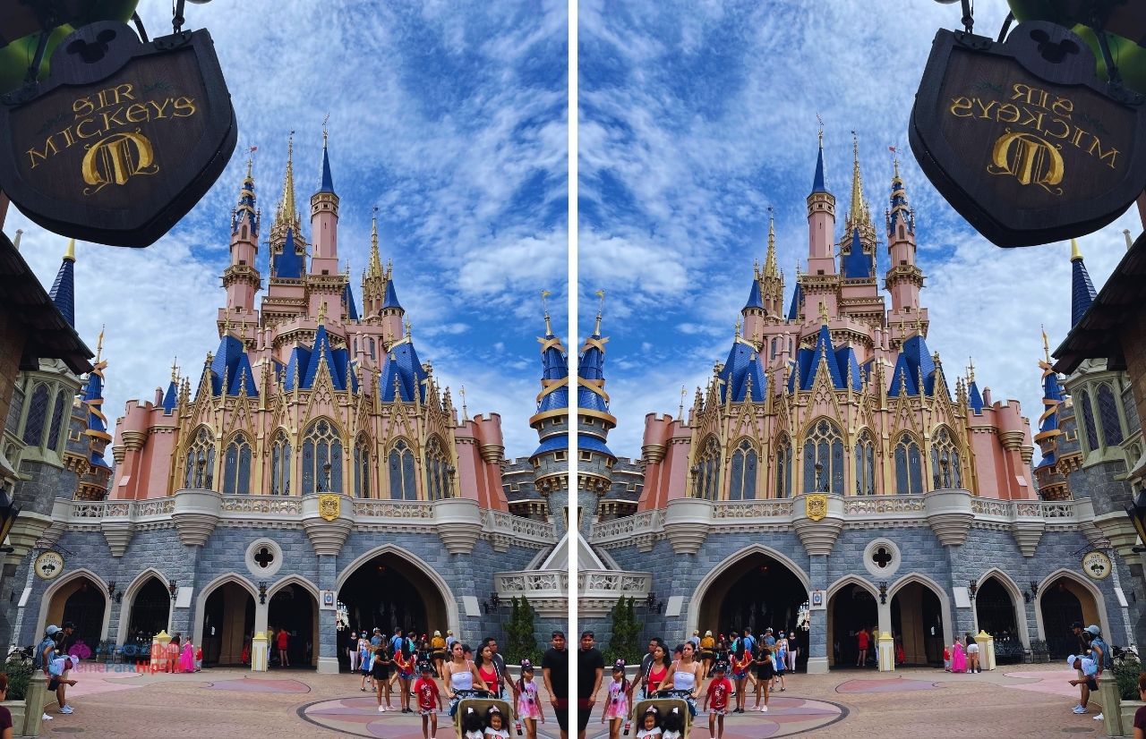 Disney Magic Kingdom Rear view of Cinderella Castle next to Sir Mickey Store