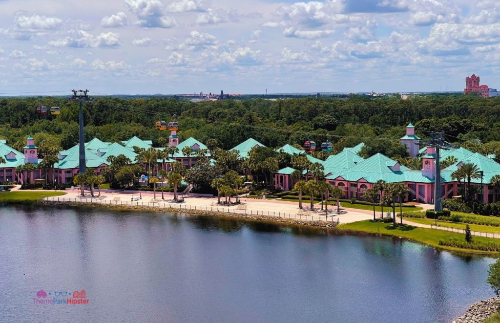 Topolino’s Terrace at Disney’s Riviera Resort view from rooftop of skyliner Caribbean Beach Club and hollywood studios. One of the best Disney Moderate Resorts for Solo Travelers on a Solo Disney Trip. 