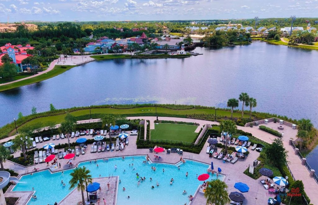 Topolino’s Terrace at Disney’s Riviera Resort view from rooftop view of pool. Keep reading to know what to pack and what to wear to Disney World in March.