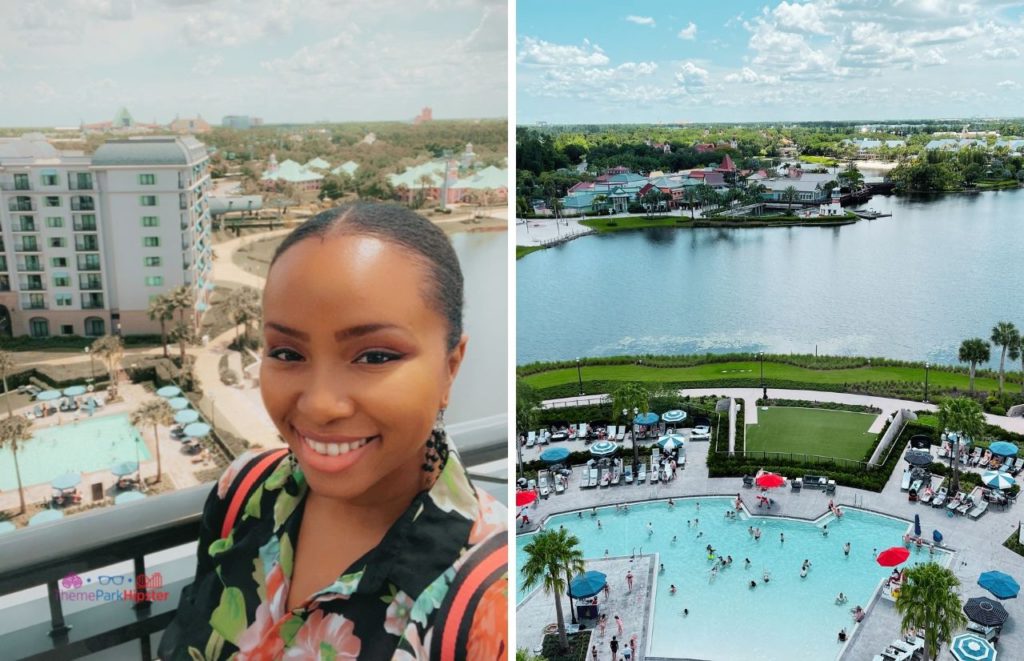 Topolino’s Terrace at Disney’s Riviera Resort view from rooftop with NikkyJ. Keep reading to learn more about how big is Disney world. 