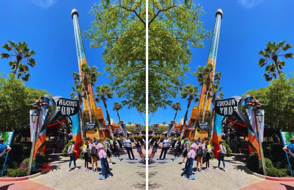 Busch Gardens Tampa Bay entrance to falcon's fury. Keep reading to know what to pack for an amusement park and have the best theme park packing list.