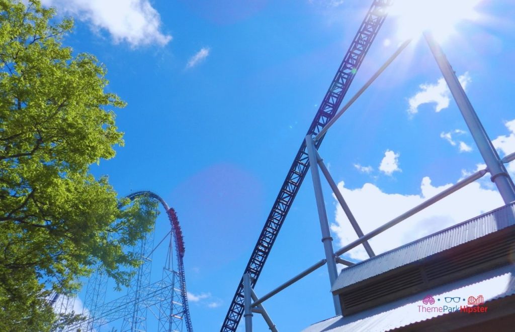 Cedar Point Millennium Force Roller Coaster First Drop. Keep reading to get the guide to Light Up the Point and how to Survive Cedar Point on 4th of July with These 7 Tips.