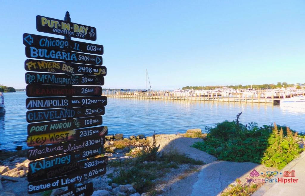 Lake Eerie Shores Put In Bay Ohio sign for the world destinations. 