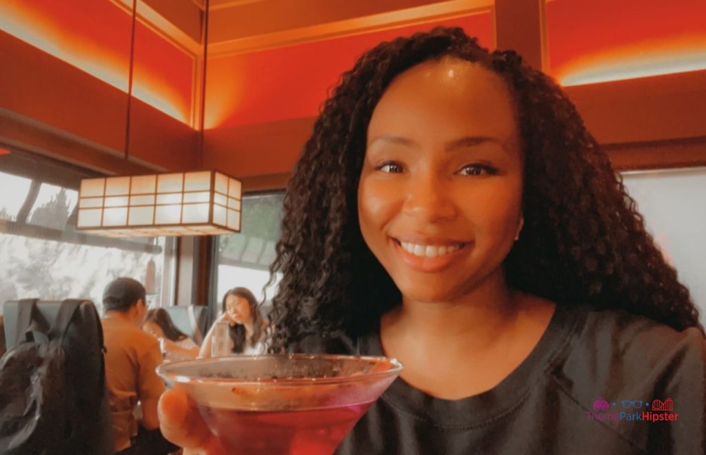 Tokyo Dining Restaurant in Epcot Japan Pavilion With NikkyJ drinking Violet Martini