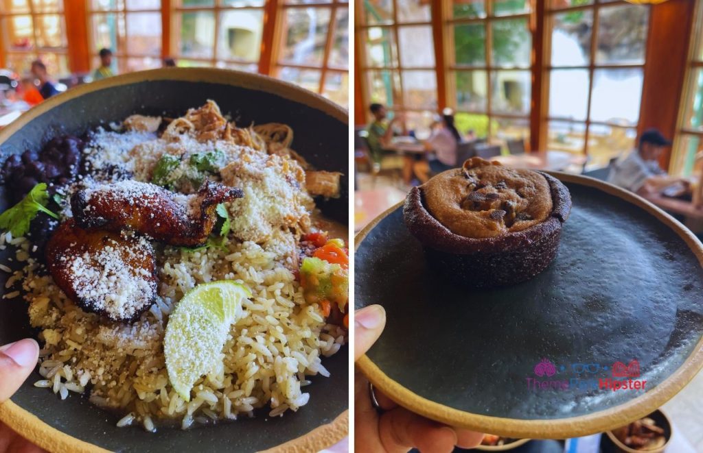 Brookie Universal Orlando Resort Thunder Falls Terrace in Jurassic Park in Islands of Adventure Rice Bowl with Chicken and Cookie Brownie