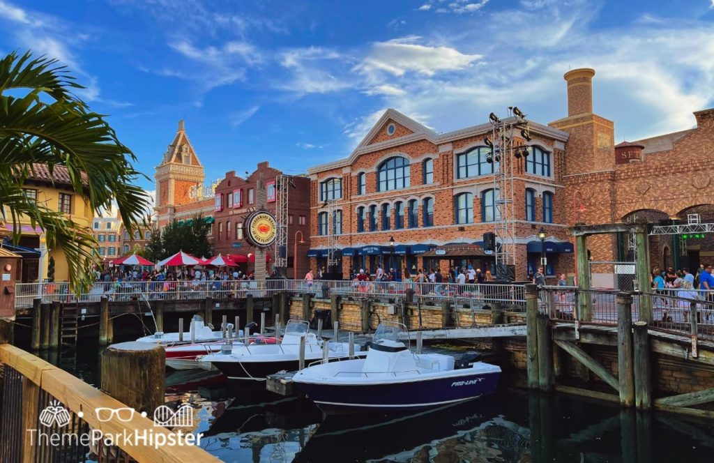 Universal Orlando Resort Lombard's Landing Seafood Restaurant at Universal Studios Florida view of San Fransisco boat dock. Keep reading to get the top 5 best restaurants at Universal Studios Orlando.