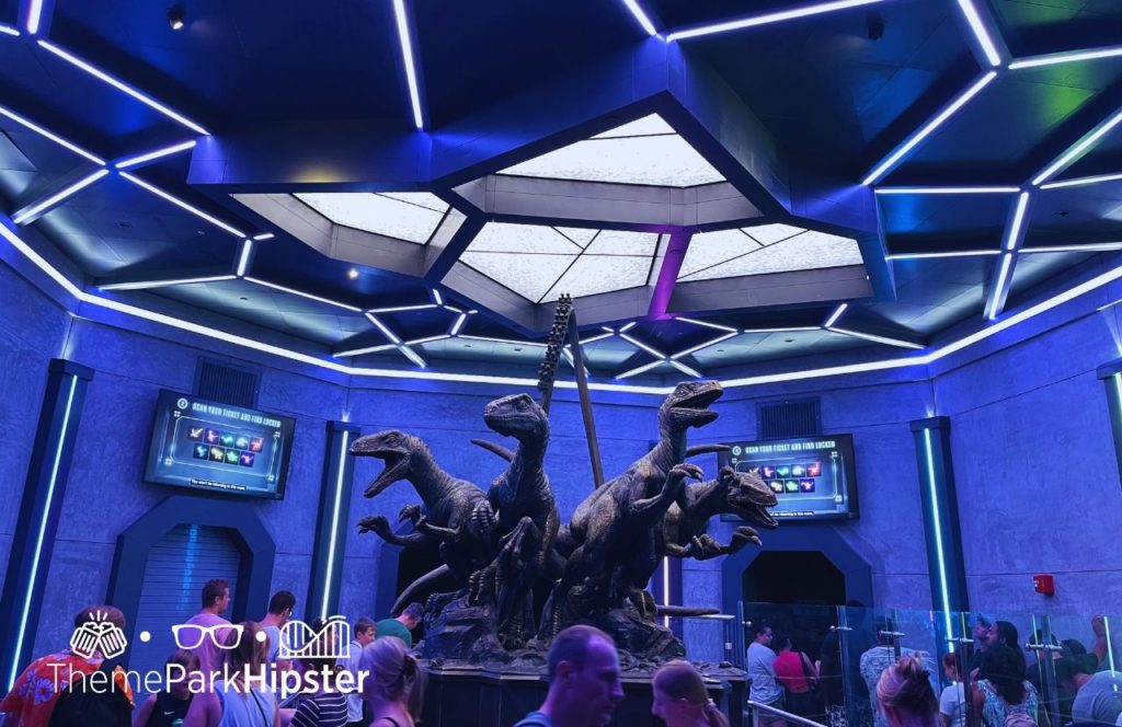 VelociCoaster queue dinosaur statue Universal Orlando Resort Islands of Adventure. Keep reading to get the best Jurassic World Velocicoaster photos.