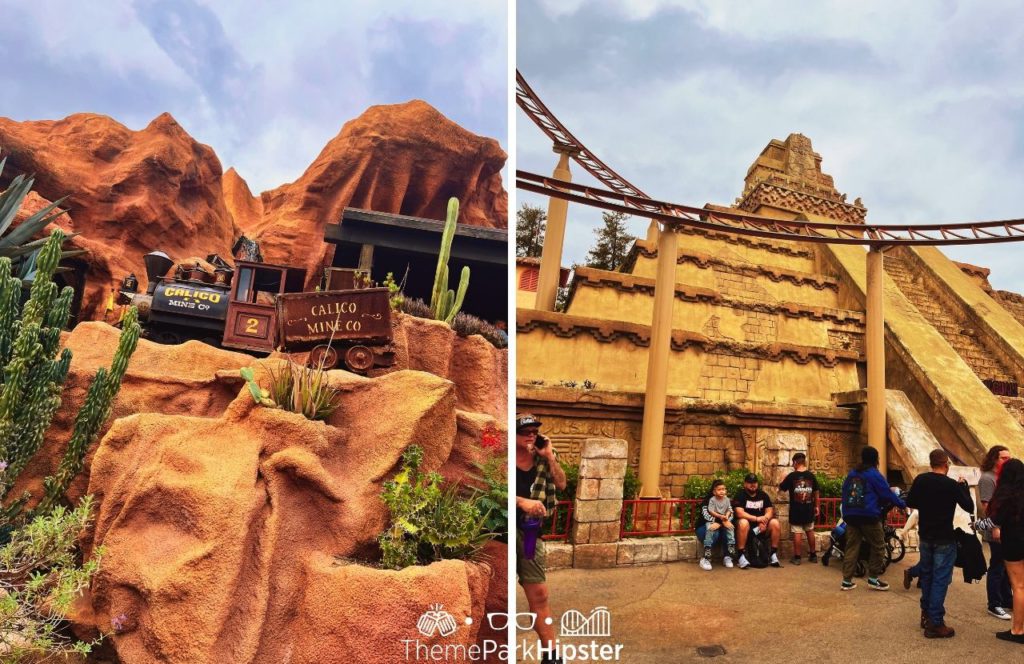 Calico Mine Co and Jaguar Pyramid Roller Coaster Knott's Berry Farm at Halloween Knott's Scary Farm