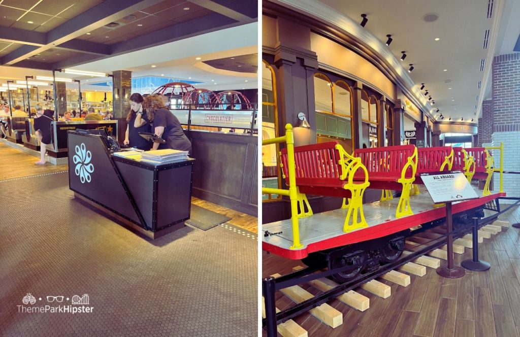 Check In and Old Train Track Memorability Hersheypark Chocolatier Restaraunt in Hershey, Pennsylvania