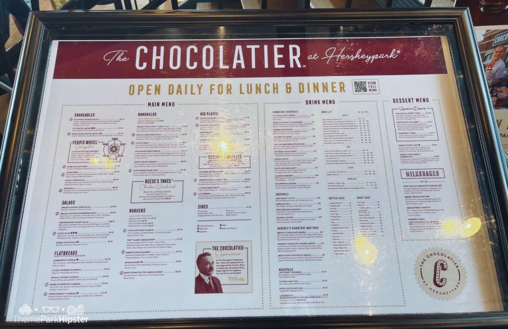 Hersheypark Chocolatier Restaraunt Menu in Hershey, Pennsylvania Review