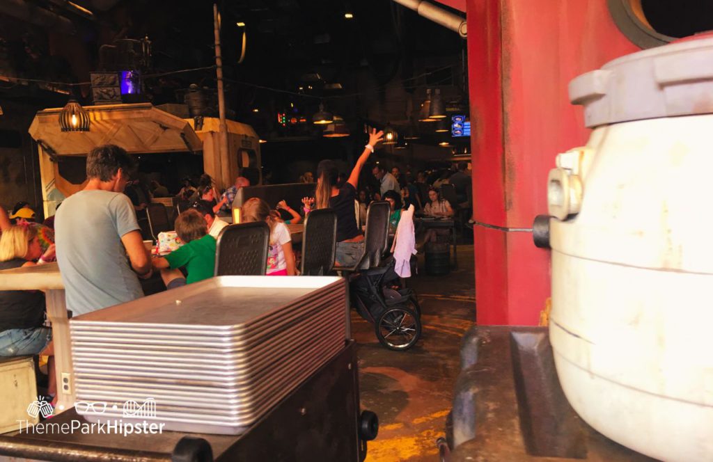 Entrance and interior to Docking Bay 7 Food and Cargo Restaurant in Star Wars Land at Disney's Hollywood Studios