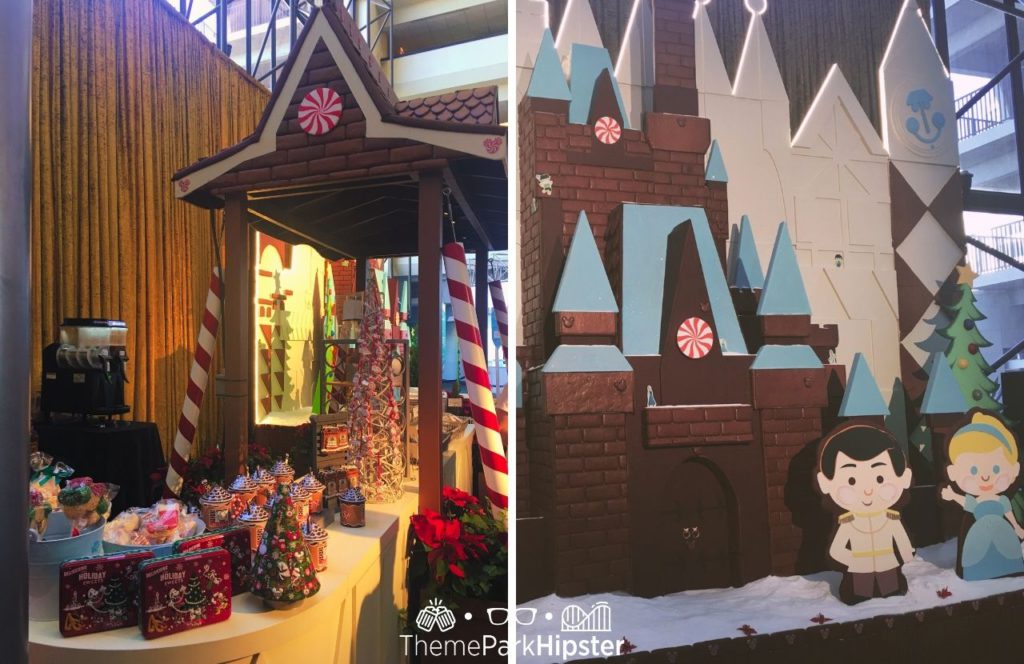 Food Stand at Disney Contemporary Resort Cinderella and Mary Blair Gingerbread house Castle. One of the best things to Do at Disney World for Christmas