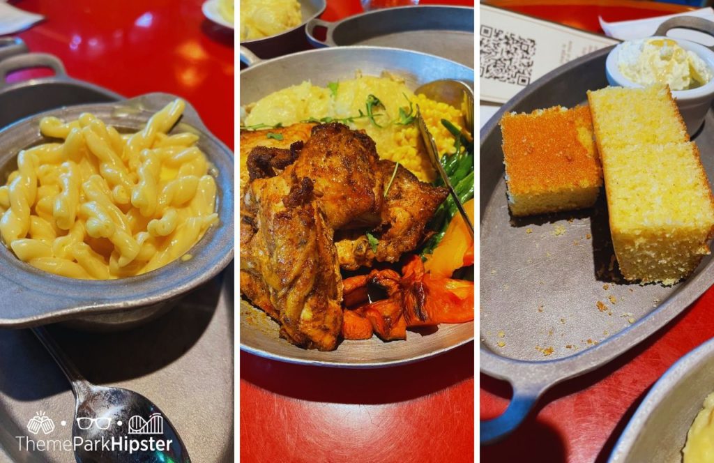 Whispering Canyon Cafe at Disney Wilderness Lodge. Roasted Chicken, mashed potatoes, carrots, green beans mac and cheese, and cornbread. Keep reading to learn more about the best Disney buffet. 