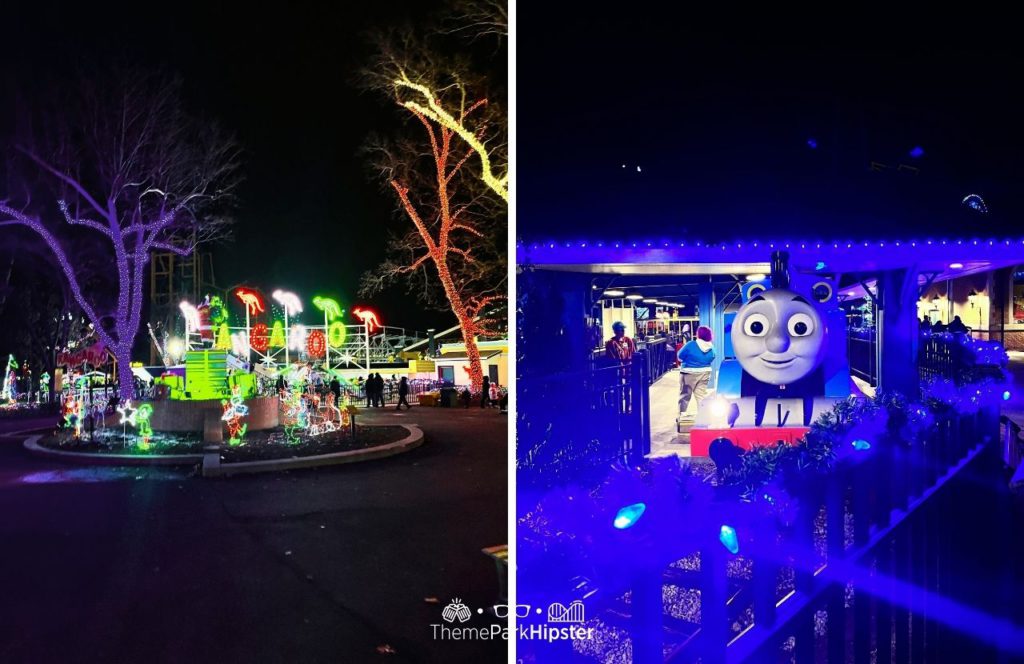 Kangaroo Ride next to Thomas the Train Ride. 2024 Kennywood Christmas Lights at the Holiday Lights Event