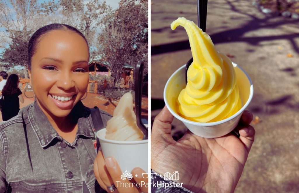 Universal Orlando Resort NikkyJ eating Dole Whip at Wimpy's in Islands of Adventure Toon Lagoon. Keep reading to get the best things to do at Universal Studios Florida.