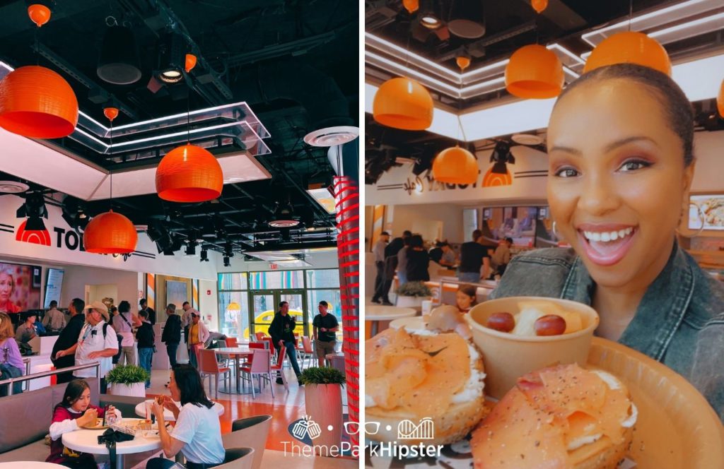 Universal Orlando Resort Today Cafe at Universal Studios Florida with NikkyJ eating Salmon Lox and Bagel. Keep reading to get your ultimate solo theme park planning guide.