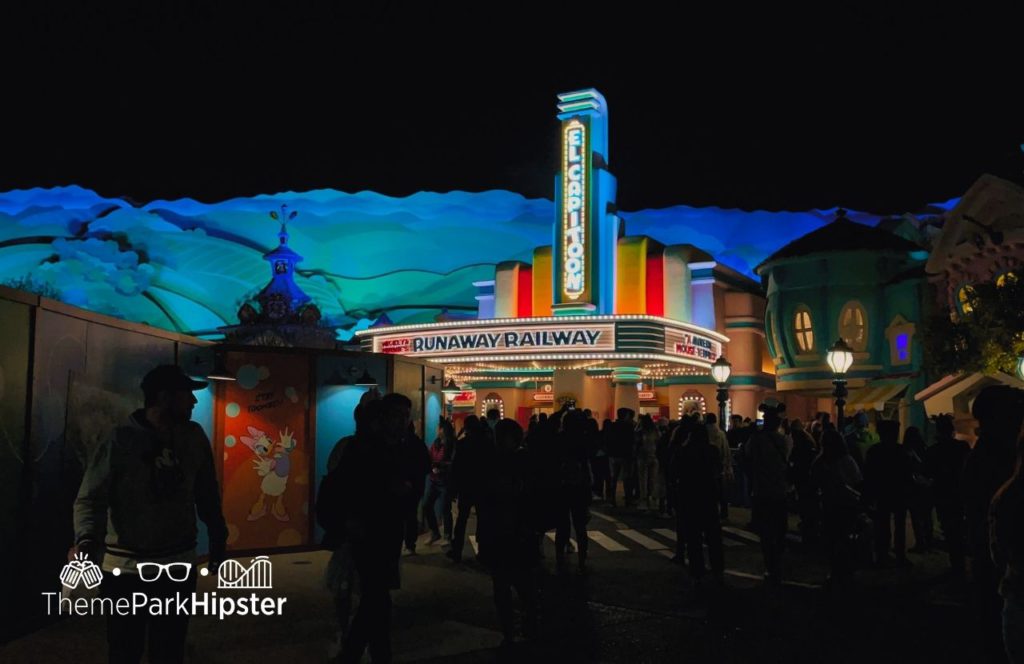 Disneyland Resort Mickey and Minnie's Runaway Railway in Toontown Entrance to El Capitoon Theater. Keep reading about Mickey and Minnie's Runaway Railway at Disneyland vs Disney World.