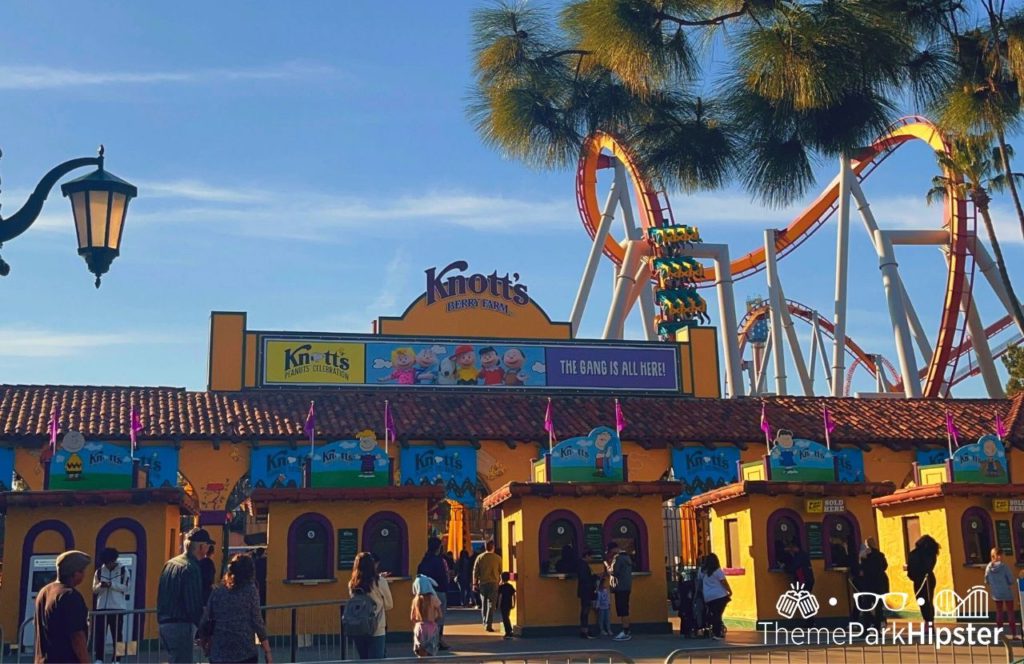 Knott's Berry Farm in California Entrance with Silver Bullet in the Background. Keep reading to get Knott’s PEANUTS Celebration Guide: Food, Characters, Shows and more!