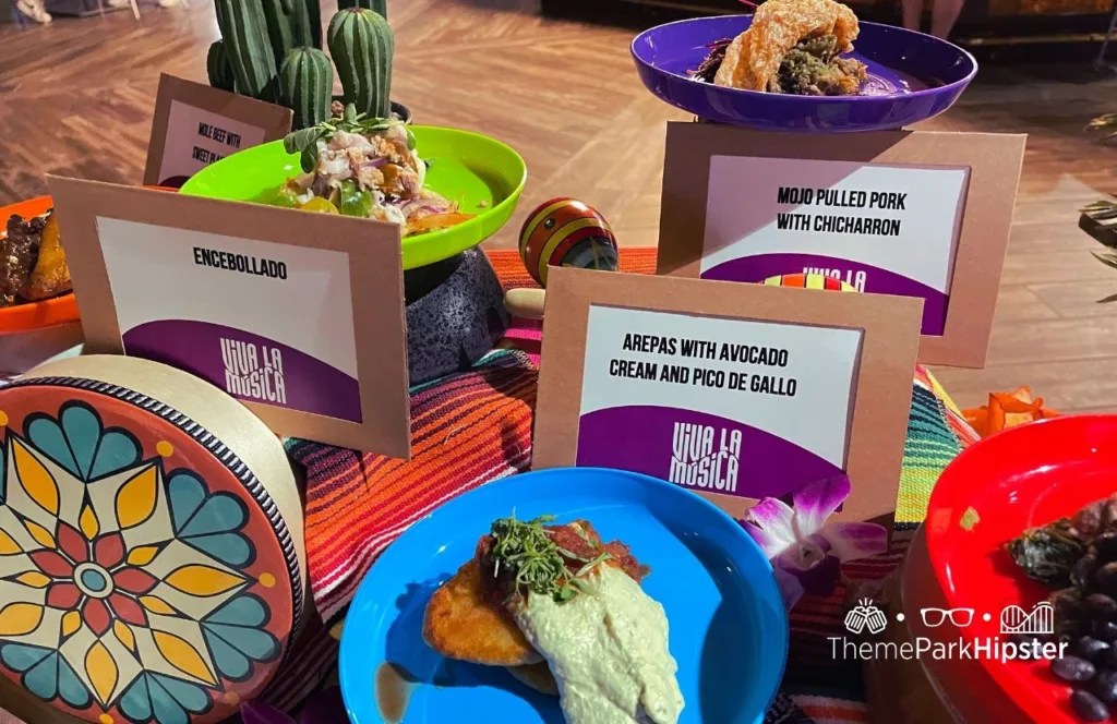 Busch Gardens Tampa Food and Wine Festival encebollado and arepas with avocado cream and pico de gallo and mojo pulled pork with chicharron for viva la musica